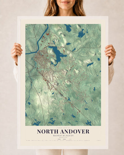 North Andover, Massachusetts map print - 24 x 36 white Ayous wood frame