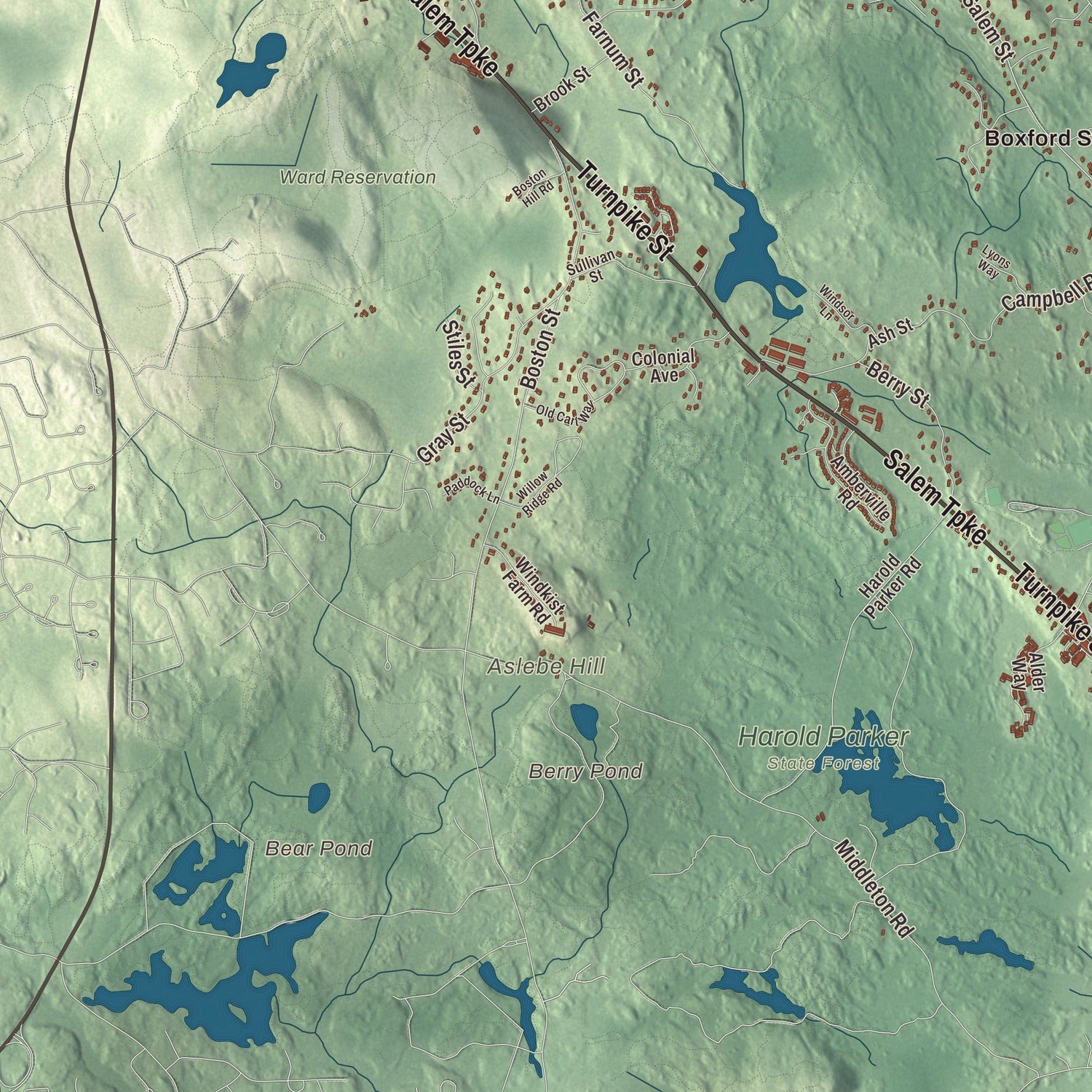 Terrain and local geography detail from the North Andover, Massachusetts map