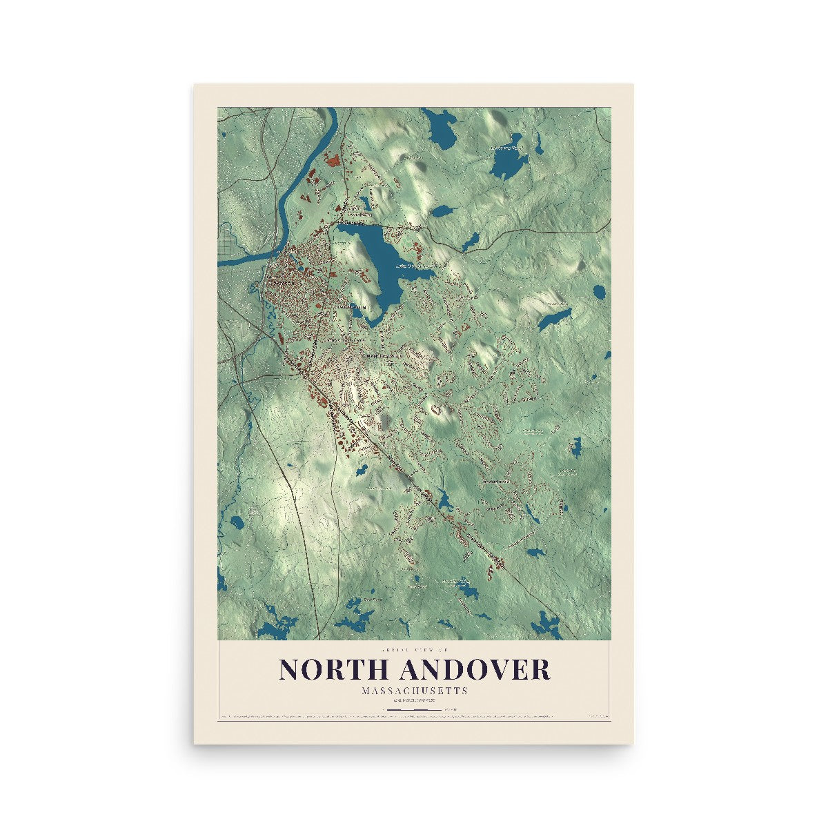 Map of North Andover, Massachusetts, 12 x 18 inch unframed archival matte print