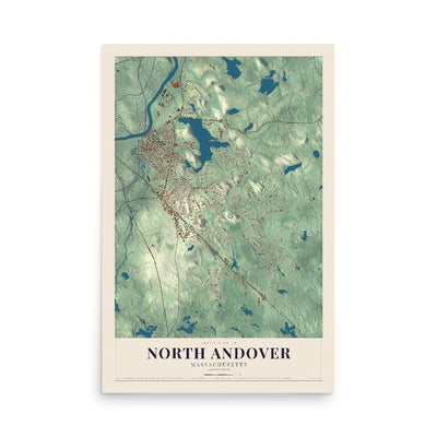 Map of North Andover, Massachusetts, 12 x 18 inch unframed archival matte print