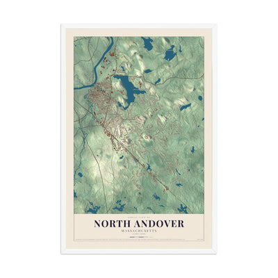 Map of North Andover, Massachusetts, 12 x 18 inch print in a white wood frame