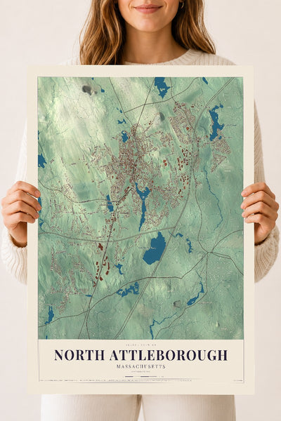 North Attleborough, Massachusetts map print - 18 x 24 archival matte print