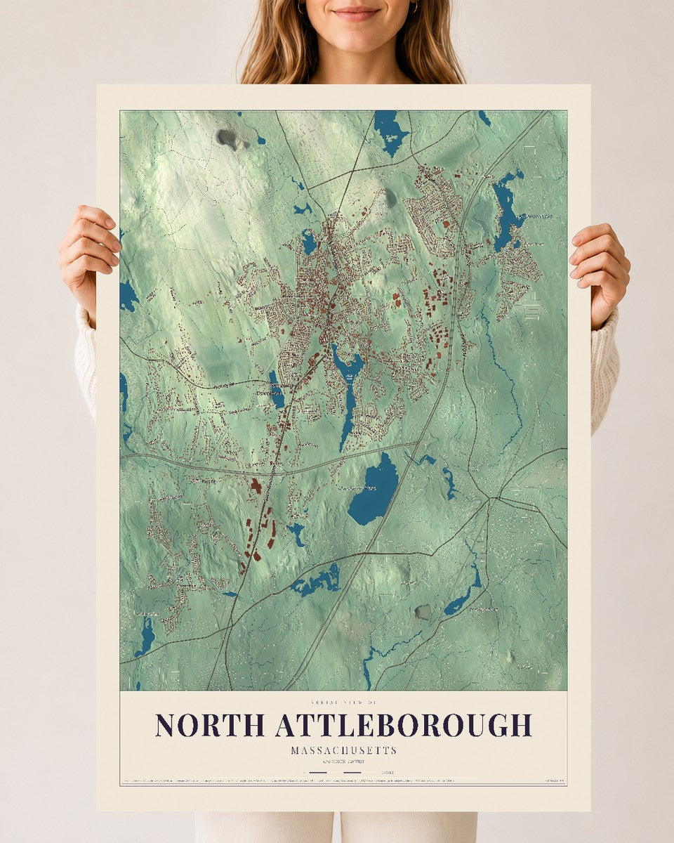 North Attleborough, Massachusetts map print - 24 x 36 archival matte print