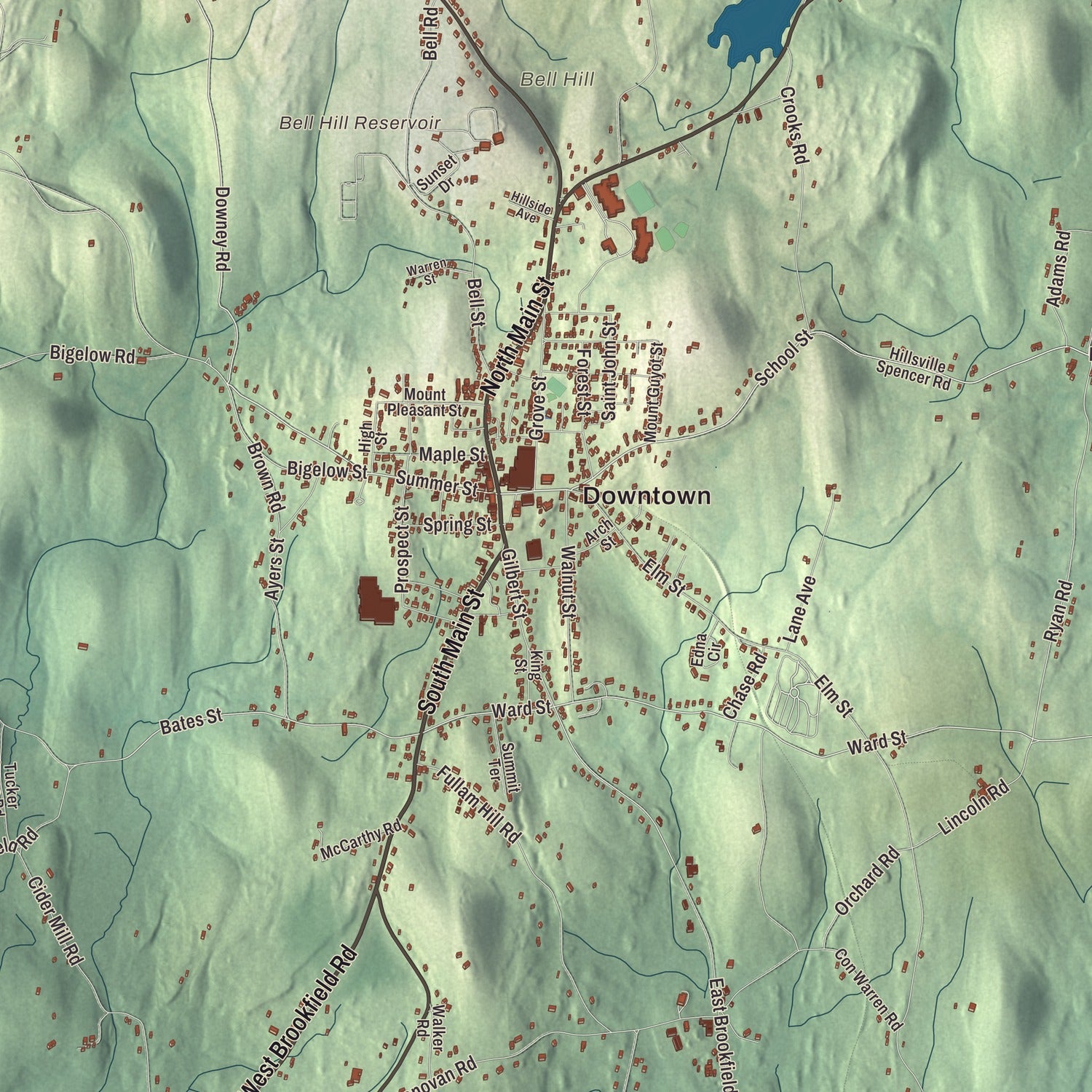 Street and neighborhood detail from the North Brookfield, Massachusetts map