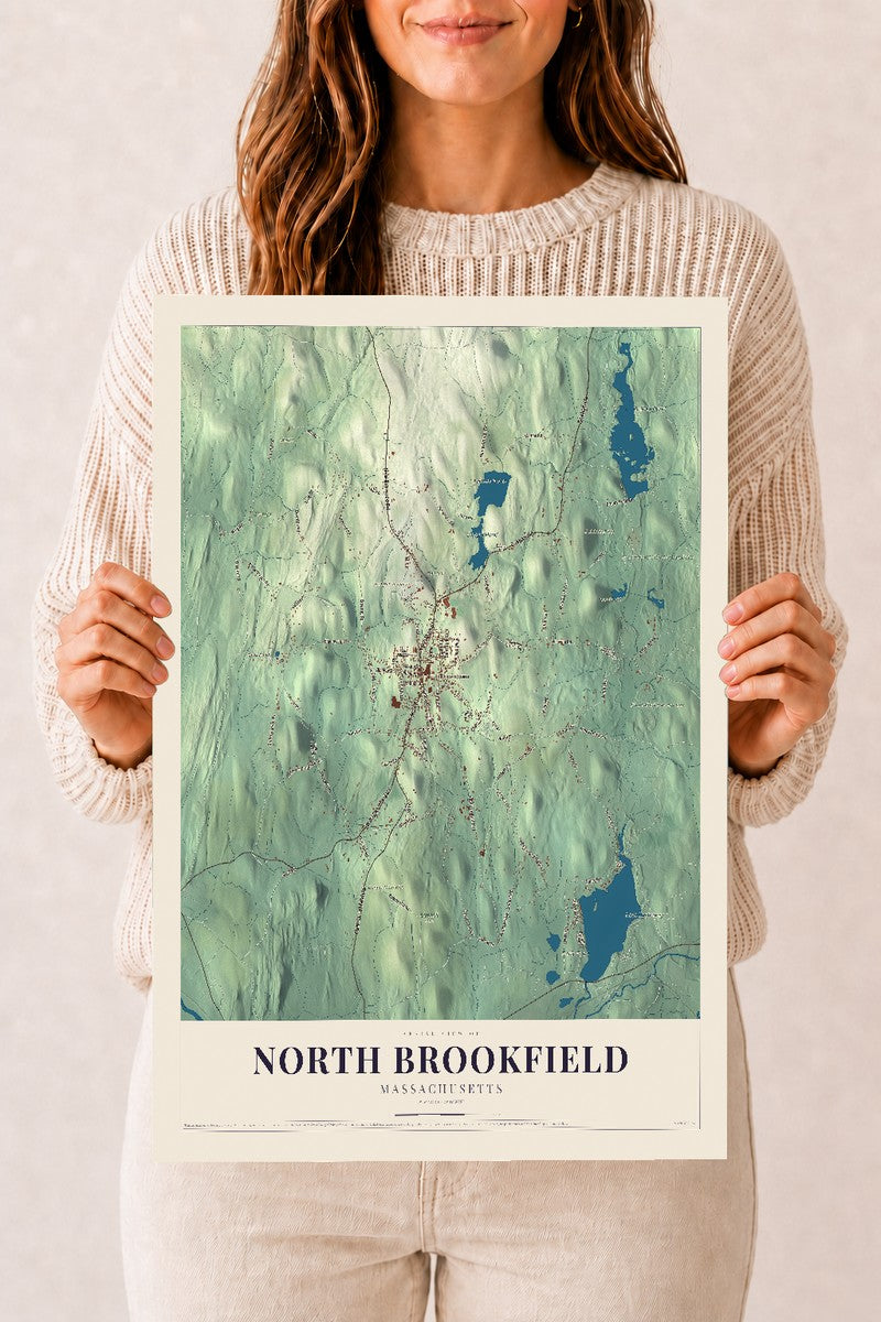 North Brookfield, Massachusetts map print - 12 x 18 archival matte print