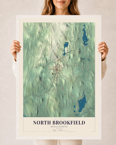 North Brookfield, Massachusetts map print - 24 x 36 white Ayous wood frame