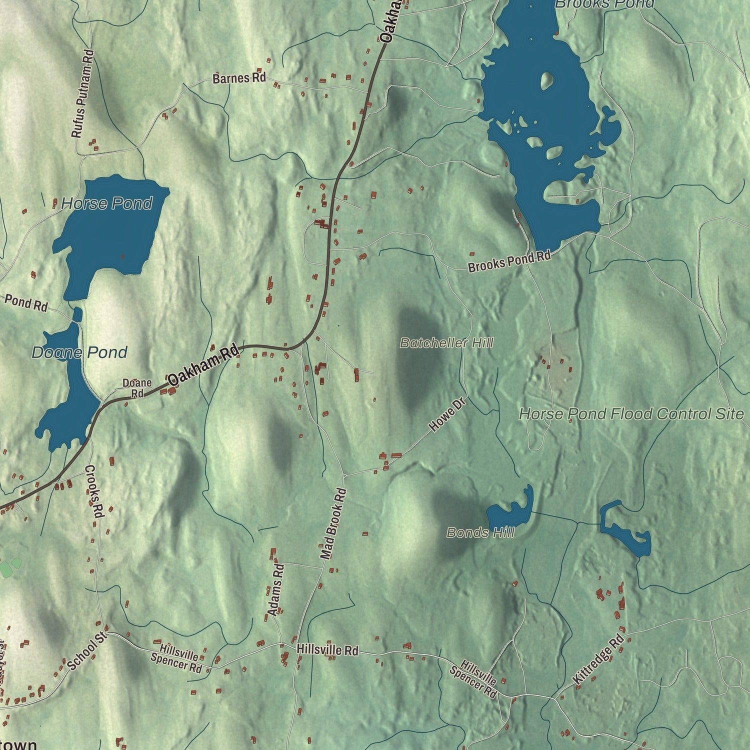 Terrain and local geography detail from the North Brookfield, Massachusetts map