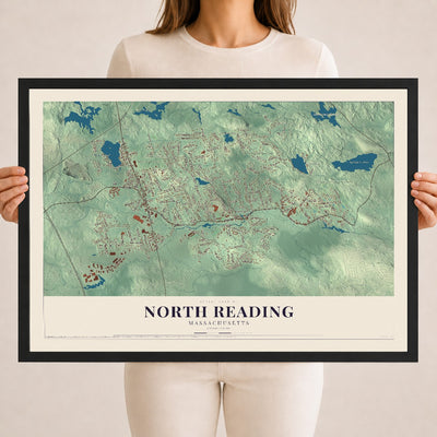 North Reading, Massachusetts map print - 18 x 24 black Ayous wood frame
