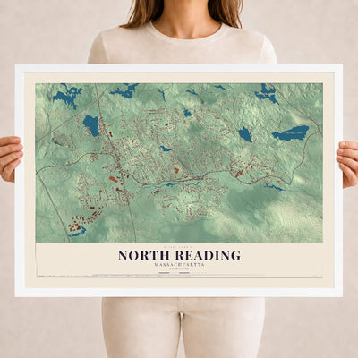 North Reading, Massachusetts map print - 18 x 24 white Ayous wood frame