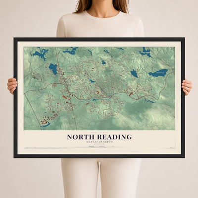 North Reading, Massachusetts map print - 24 x 36 black Ayous wood frame