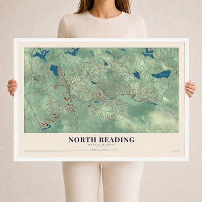 North Reading, Massachusetts map print - 24 x 36 white Ayous wood frame