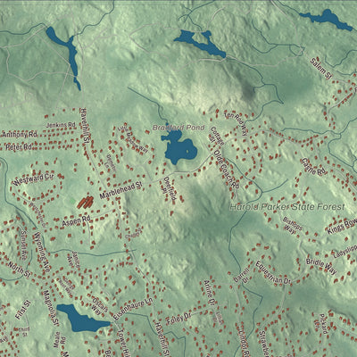 Terrain and local geography detail from the North Reading, Massachusetts map