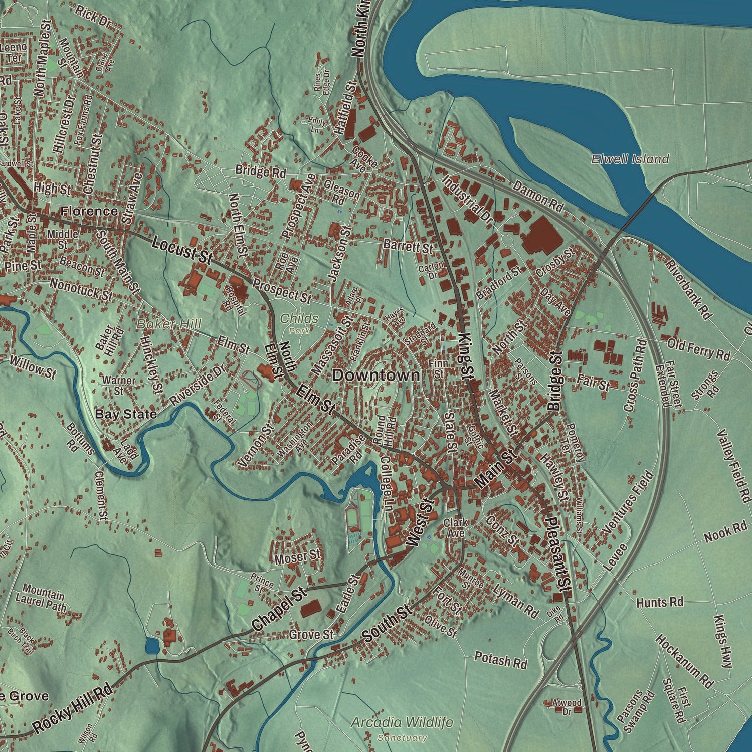Street and neighborhood detail from the Northampton, Massachusetts map