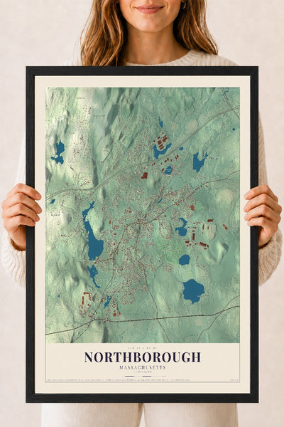 Northborough, Massachusetts map print - 18 x 24 black Ayous wood frame