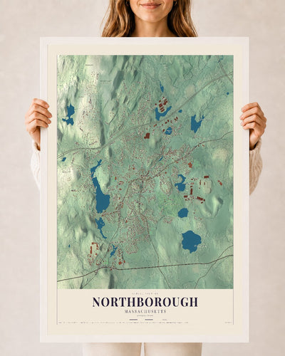 Northborough, Massachusetts map print - 24 x 36 white Ayous wood frame