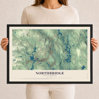 Northbridge, Massachusetts map print - 12 x 18 black Ayous wood frame