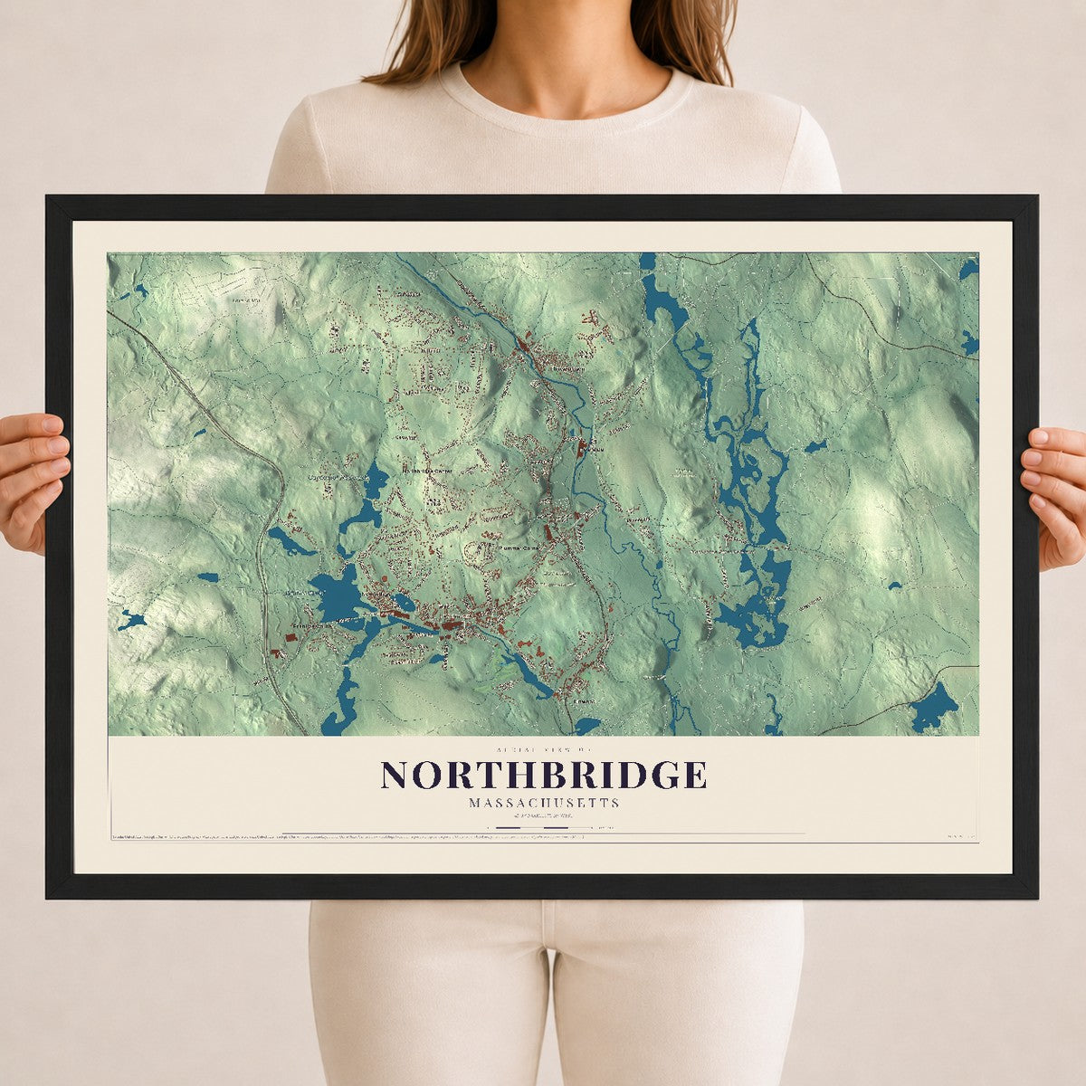 Northbridge, Massachusetts map print - 18 x 24 black Ayous wood frame