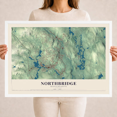 Northbridge, Massachusetts map print - 18 x 24 white Ayous wood frame