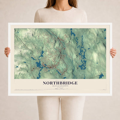 Northbridge, Massachusetts map print - 24 x 36 white Ayous wood frame
