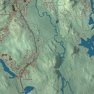 Terrain and local geography detail from the Northbridge, Massachusetts map