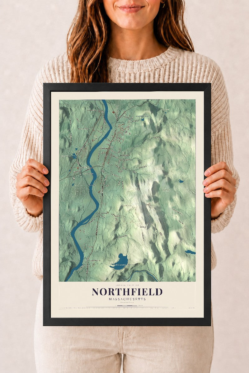 Northfield, Massachusetts map print - 12 x 18 black Ayous wood frame