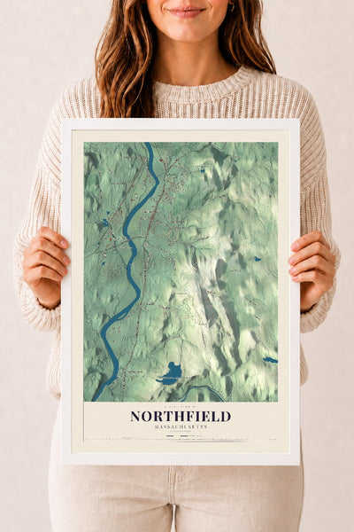 Northfield, Massachusetts map print - 12 x 18 white Ayous wood frame