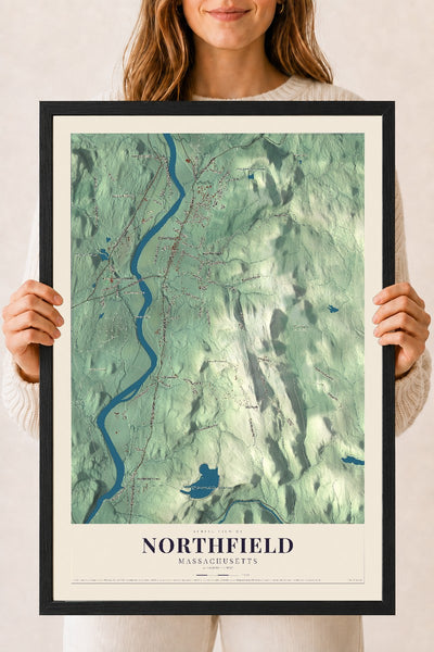Northfield, Massachusetts map print - 18 x 24 black Ayous wood frame