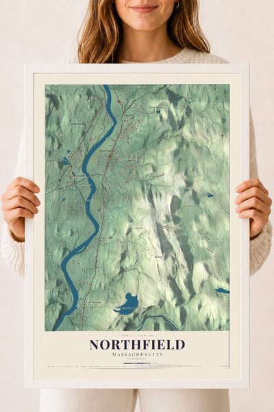 Northfield, Massachusetts map print - 18 x 24 white Ayous wood frame