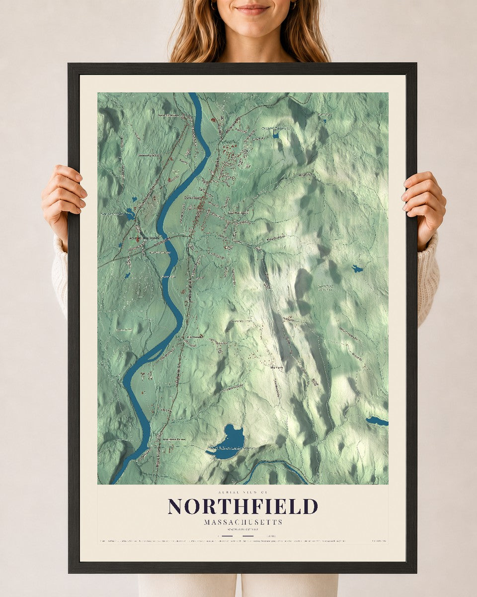 Northfield, Massachusetts map print - 24 x 36 black Ayous wood frame