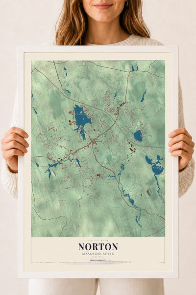 Norton, Massachusetts map print - 18 x 24 white Ayous wood frame