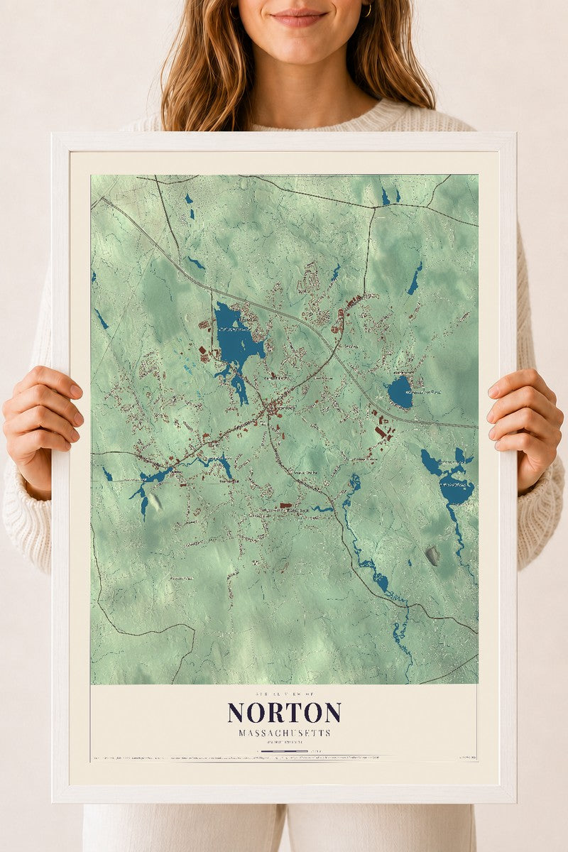 Norton, Massachusetts map print - 18 x 24 white Ayous wood frame