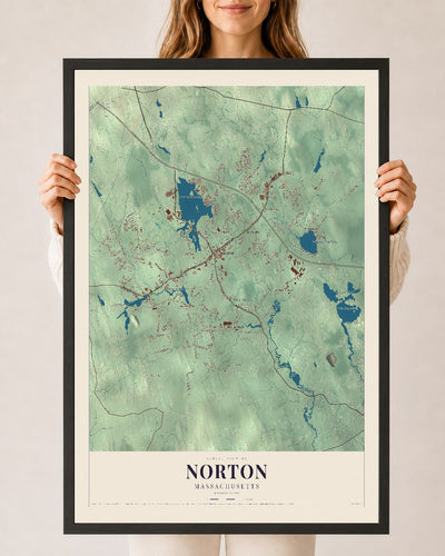 Norton, Massachusetts map print - 24 x 36 black Ayous wood frame