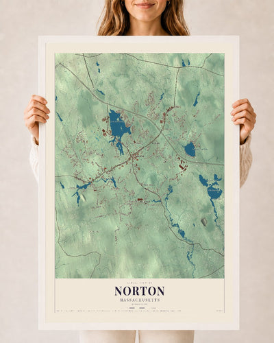 Norton, Massachusetts map print - 24 x 36 white Ayous wood frame