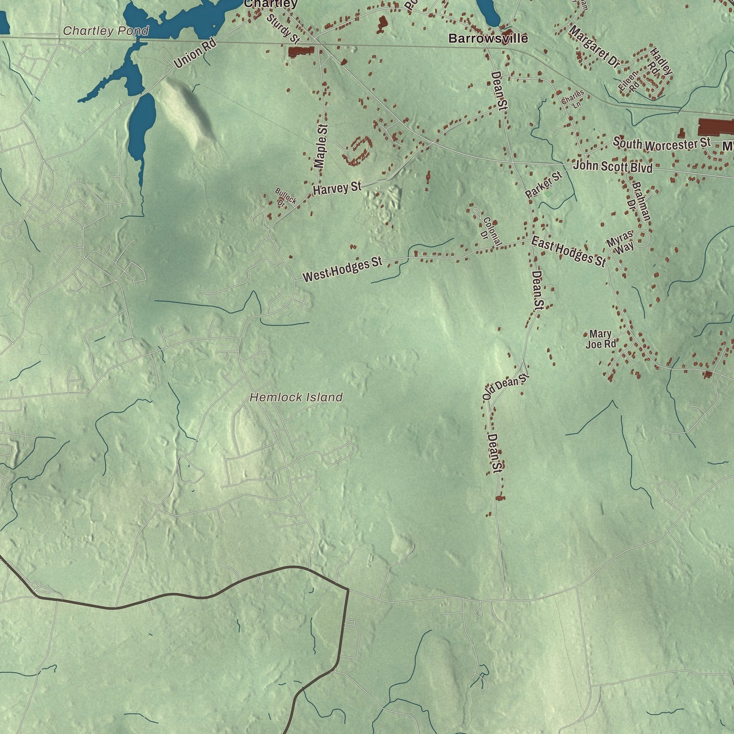 Terrain and local geography detail from the Norton, Massachusetts map