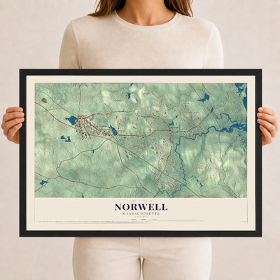 Norwell, Massachusetts map print - 12 x 18 black Ayous wood frame