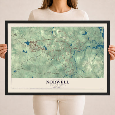 Norwell, Massachusetts map print - 18 x 24 black Ayous wood frame