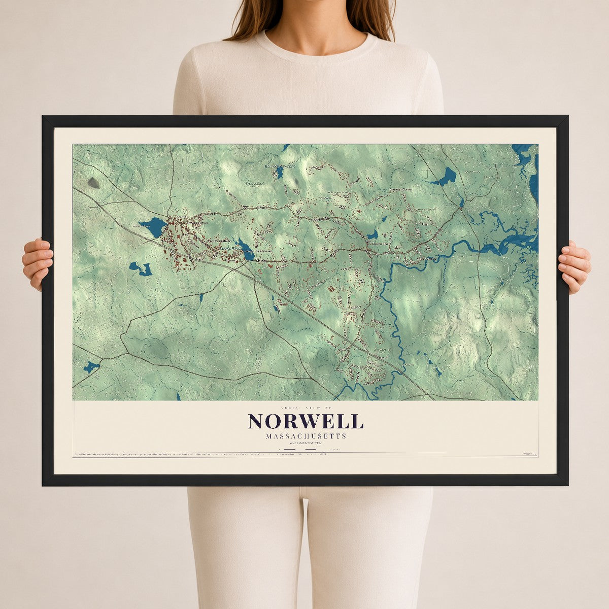 Norwell, Massachusetts map print - 24 x 36 black Ayous wood frame