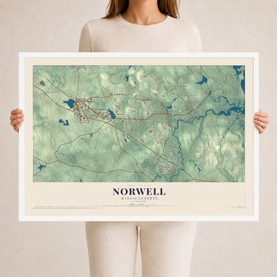 Norwell, Massachusetts map print - 24 x 36 white Ayous wood frame
