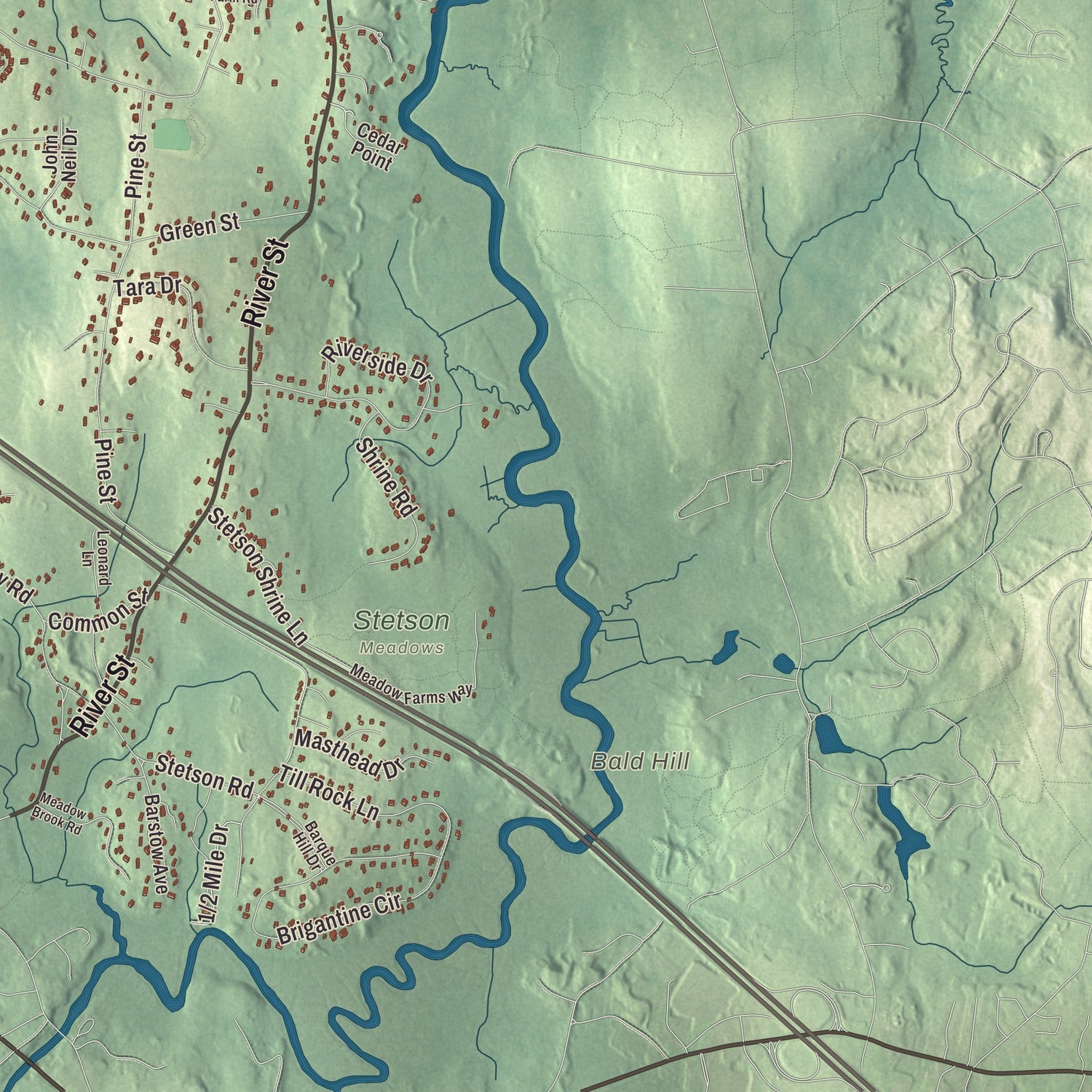 Terrain and local geography detail from the Norwell, Massachusetts map