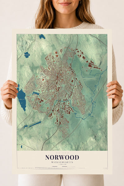 Norwood, Massachusetts map print - 18 x 24 archival matte print