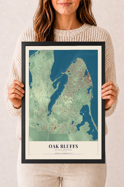 Oak Bluffs, Massachusetts map print - 12 x 18 black Ayous wood frame