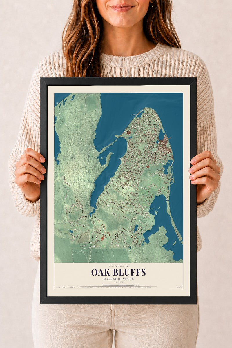 Oak Bluffs, Massachusetts map print - 12 x 18 black Ayous wood frame