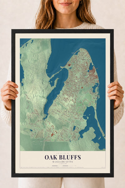 Oak Bluffs, Massachusetts map print - 18 x 24 black Ayous wood frame