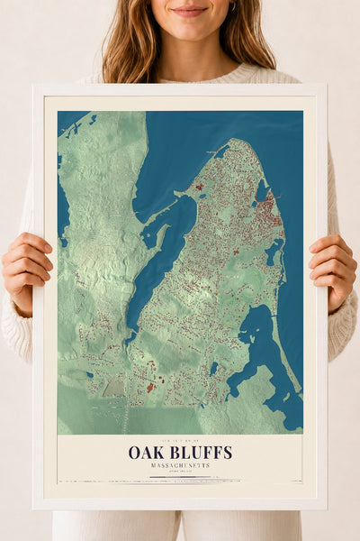 Oak Bluffs, Massachusetts map print - 18 x 24 white Ayous wood frame
