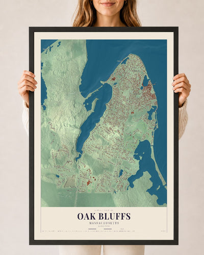Oak Bluffs, Massachusetts map print - 24 x 36 black Ayous wood frame