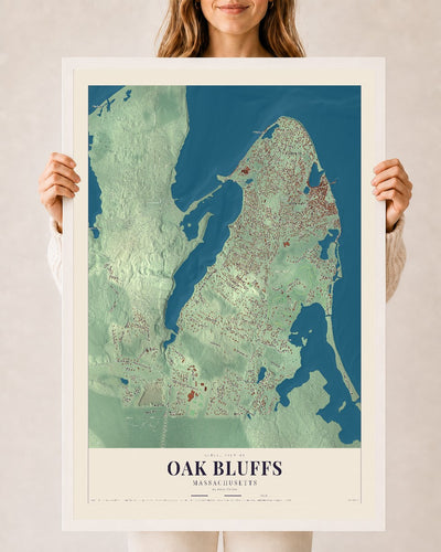 Oak Bluffs, Massachusetts map print - 24 x 36 white Ayous wood frame