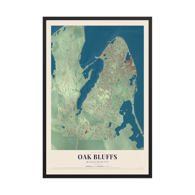 Map of Oak Bluffs, Massachusetts, 12 x 18 inch print in a black wood frame