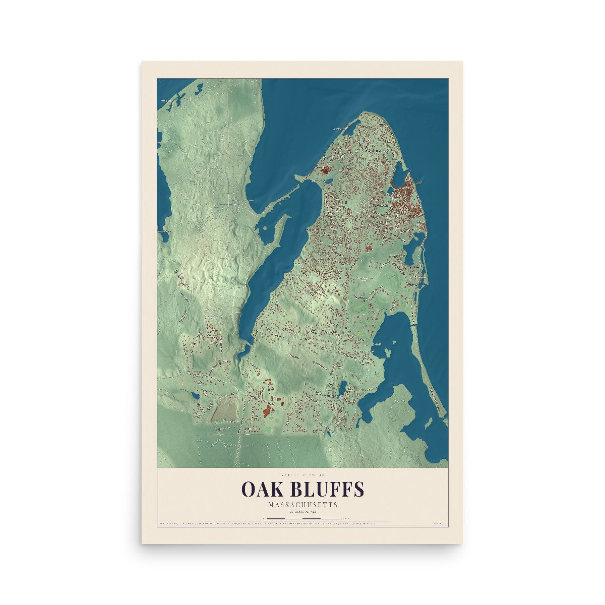 Map of Oak Bluffs, Massachusetts, 12 x 18 inch unframed archival matte print