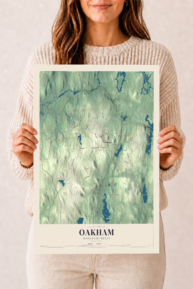 Oakham, Massachusetts map print - 12 x 18 archival matte print