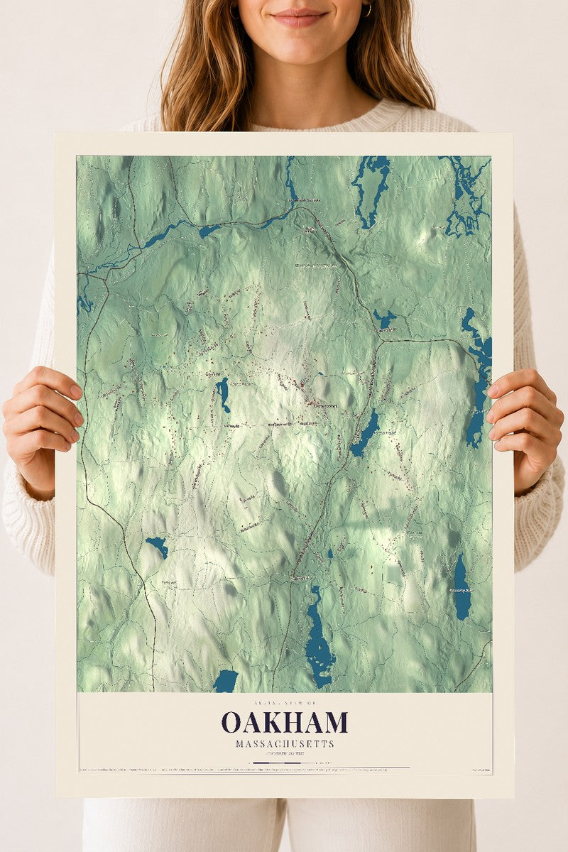 Oakham, Massachusetts map print - 18 x 24 archival matte print